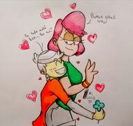 artist:mculico beckycoln character:becky character:lincoln_loud dialogue flower hearts hugging looking_at_another looking_back looking_down spanish // 2232x2112 // 456.2KB