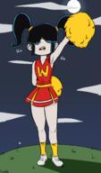 2017 alternate_hairstyle alternate_outfit armpit artist:lioxdz character:lucy_loud cheerleader cheerleader_outfit cloud dialogue grass hand_behind_back night pigtails pom_poms raised_arm solo text // 997x1696 // 58KB