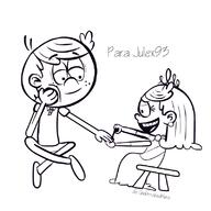 2017 arms_crossed artist:underratedhero chair character:lincoln_loud character:lola_loud hand_support legs_crossed lolacoln nail_polish sitting smiling spanish text // 800x800 // 78KB