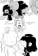 2016 artist:jumpjump blushing character:leni_loud character:lincoln_loud character:lucy_loud comic comic:the_loud_comic dialogue hands_on_hips looking_at_another lucycoln open_mouth pajamas sketch smiling sweat text // 1300x1900 // 882KB