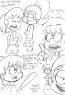 2016 angry arms_crossed artist:jumpjump baseball_bat character:luan_loud character:lynn_loud comic comic:the_loud_comic dialogue eyes_closed half-closed_eyes hands_on_hips open_mouth sketch smiling text // 1300x1900 // 1.3MB