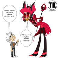 2023 artist:terrorking10 character:alastor character:lincoln_loud crossover demon dialogue hazbin_hotel size_difference smiling text // 894x894 // 89KB