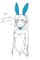 2017 animal_ears artist:olddelhi54 blushing bow bunny_ears bunnysuit cameltoe character:lori_loud cleavage collar corset dialogue korean nail_polish solo sweat text // 887x1298 // 271KB