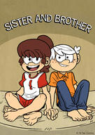 artist:narcoloco barefoot character:lincoln_loud character:lynn_loud comic comic:sister_and_brother looking_at_viewer lynncoln sitting smiling // 2480x3508 // 2.9MB