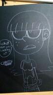 2017 artist:chii1996 chalk chalkboard character:maggie dialogue looking_to_the_side open_mouth photo sketch solo text // 540x960 // 105KB