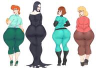2020 artist:sunnysundown big_ass blushing character:dexter's_mom character:madeline_fenton character:morticia_addams character:rita_loud crossover danny_phantom dexter's_laboratory looking_at_viewer sweat the_addams_family wide_hips // 3469x2451 // 1.8MB