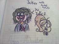 2017 artist:fabrizzio123 batman character:luan_loud character:the_joker crossover dc_comics dialogue frowning open_mouth scared sketch spanish text // 2560x1920 // 577KB