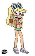 2019 alternate_outfit artist:thefreshknight beverage character:leni_loud holding_beverage holding_object looking_at_viewer midriff necklace open_mouth short_shorts smiling // 1759x2825 // 928KB