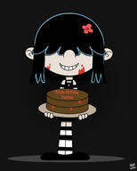2017 artist:julex93 blood cake character:lucy_loud faxtronoffcial flower food holding_food holding_object smiling solo tagme text // 2000x2500 // 467.9KB