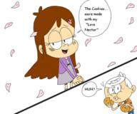 2016 artist:fullhero18 background_character blushing character:cookie_qt character:lincoln_loud cherry_blossom comic cookiecoln dialogue eating half-closed_eyes hands_clasped open_mouth yandere // 600x500 // 144KB
