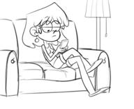 2017 artist:mangamaster character:lori_loud comic couch half-closed_eyes holding_object lamp legs_crossed looking_down phone sitting sketch solo westaboo_art // 550x450 // 46.0KB