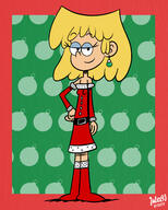 2017 alternate_outfit artist:julex93 character:lori_loud christmas christmas_dress christmas_outfit half-closed_eyes hand_on_hip looking_at_viewer simpler_background smiling solo // 2000x2500 // 2.7MB