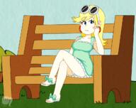 2017 artist:flor bench character:leni_loud hand_on_cheek leaning legs_crossed looking_at_viewer sitting solo // 1200x950 // 1.3MB