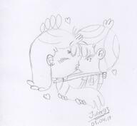 2017 artist:julex93 blushing carrying character:lincoln_loud character:lola_loud eyes_closed hand_on_hip hands_on_shoulders hearts hug hugging kiss kissing lolacoln sketch // 515x475 // 46.3KB