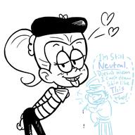 2017 alternate_outfit artist:insect-ary artist_self_insert ass bending_over blushing character:luan_loud dialogue half-closed_eyes hands_behind_back heart hearts looking_at_viewer mime open_mouth self_insert text tongue_out // 1280x1280 // 374KB