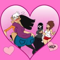 2022 aged_up alternate_hairstyle alternate_outfit artist:chillguydraws ass big_ass big_breasts blushing character:lincoln_loud character:lucy_loud character:lynn_loud character:ronnie_anne_santiago eyes_closed heart holiday kissing ronniecoln tagme valentine's_day wide_hips // 1500x1500 // 823.3KB