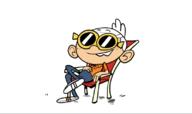 2016 animated character:lincoln_loud looking_at_viewer sitting solo sunglasses winking // 800x473 // 432.4KB