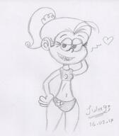 2017 artist:julex93 character:luan_loud hand_on_hip heart looking_at_viewer sketch smiling solo swimsuit // 450x513 // 48KB