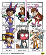 2020 animal_ears animal_tail artist:xierra099 blushing bunny_ears bunny_tail bunnysuit character:boy_lynn character:chloe_park character:connie_maheswaran character:grizz character:hat_kid character:lane_loud character:lars_loud character:leif_loud character:leon_loud character:levi_loud character:lexx_loud character:linka_loud character:loki_loud character:loni_loud character:luke_loud character:luz_noceda character:mabel_pines character:panda characterice_bear coloring dialogue frowning glass gravity_falls half-closed_eyes hand_gesture hand_on_hip holding_object looking_at_viewer meme open_mouth peace_sign smiling steven_universe sword tagme text the_owl_house we_bare_bears weapon // 1171x1399 // 954.4KB
