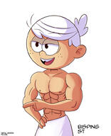 2020 abs artist:bisping character:lincoln_loud half-closed_eyes hand_gesture looking_to_the_side muscular muscular_male nipples open_mouth pointing redraw smiling solo topless towel // 806x992 // 254KB