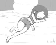 2016 artist:lioxdz bed bike_shorts character:lucy_loud crop_top laying_in_bed smiling solo tank_top thick_thighs // 941x756 // 153KB