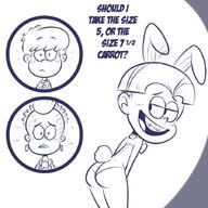 2017 animal_ears artist:scobionicle99 ass blushing bunny_ears bunny_tail character:boy_lynn character:lane_loud character:luke_loud dialogue headband open_mouth smiling text // 900x900 // 269.9KB