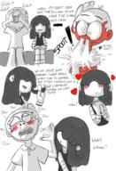 2016 artist:jumpjump bed beverage blushing character:lincoln_loud character:lucy_loud comic comic:the_loud_comic dialogue drinking half-closed_eyes hearts holding_object looking_at_another lucycoln open_mouth sitting sketch smiling text thigh_highs tongue_out // 1300x1900 // 1.5MB