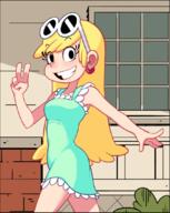 2016 animated artist:eoqudtkdl character:leni_loud hand_gesture looking_at_viewer one_eye_closed peace_sign pose raised_eyebrow smiling solo window winking // 857x1076 // 7.9MB