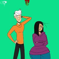 aged_up alternate_hairstyle artist:chillguydraws au:thicc_verse big_breasts character:lincoln_loud character:ronnie_anne_santiago christmas freckles ronniecoln size_difference smiling thick_thighs winter_clothes // 1200x1200 // 85.0KB