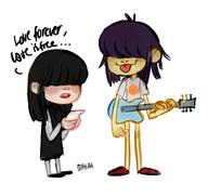 2016 artist:otakah character:lucy_loud character:noodle crossover dialogue gorillaz guitar holding_object text tongue_out // 1280x1204 // 439KB