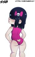 2021 artist:ssb ass blushing character:lucy_loud hands_on_hips looking_at_viewer looking_back one_piece_swimsuit presenting rear_view solo swimsuit // 2236x3708 // 1.7MB