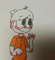 2017 artist:firstjelly blushing character:lincoln_loud hand_gesture looking_to_the_side smiling solo waving // 1009x1080 // 109KB