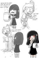 2016 artist:jumpjump barefoot bed beverage blushing character:lincoln_loud character:lucy_loud comic comic:the_loud_comic dialogue hand_on_hip holding_object looking_at_another lucycoln open_mouth rear_view sketch smiling sweat text thigh_highs thumbs_up // 1300x1900 // 1.3MB
