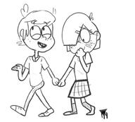 2016 artist:pyg background_character character:lincoln_loud character:shy_qt hand_holding shycoln sketch // 1000x900 // 182KB