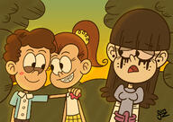 arm_around_shoulder artist:jake-zubrod character:benny_stein character:luan_loud character:maggie jealous looking_at_another luanny smiling // 1280x906 // 181.9KB