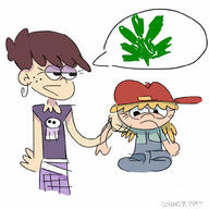 2017 artist_request character:lana_loud character:luna_loud coloring colorist:pyg half-closed_eyes hand_on_shoulder holding_arm looking_to_the_side marijuana open_mouth // 1000x1000 // 97KB