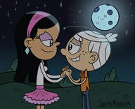 2019 artist:smvartist character:jackie character:lincoln_loud grass half-closed_eyes hand_holding jackiecoln looking_at_another moon night stars // 1920x1558 // 271.8KB