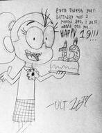 2016 artist:loudperson birthday cake candle character:luan_loud dialogue fire food sketch text // 1439x1879 // 1.1MB