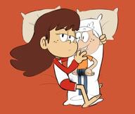 artist:dipper character:lynn_loud dakimakura hair_down half-closed_eyes holding_object looking_at_viewer lying lynncoln on_side pillow raised_eyebrow solo // 768x648 // 36.3KB