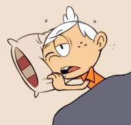 2016 artist:dipper blanket character:lincoln_loud coloring colorist:coloranon drool half-closed_eyes lying on_side one_eye_closed open_mouth pillow saliva solo // 521x493 // 87KB