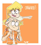 2016 age_swap aged_down aged_up artist:pyg au:little_lori carrying carrying_on_shoulders character:lincoln_loud character:lori_loud dialogue pointing smiling // 1111x1234 // 556KB