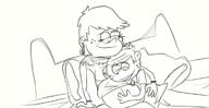 2017 artist:tmntfan85 bed belly_rub character:lincoln_loud character:luna_loud half-closed_eyes hnad_on_belly hug hugging looking_down lunacoln lying lying_on_person pillow pregnant sitting sketch smiling // 1170x604 // 277KB