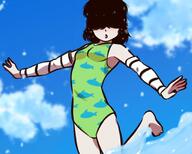 2021 alternate_outfit artist:aiden115 character:lucy_loud cloud looking_down one_piece_swimsuit raised_leg solo swimsuit water // 2048x1642 // 190.7KB