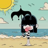 alternate_outfit beach character:lucy_loud ice_cream smiling solo sun swimsuit tag_me umbrella // 1080x1080 // 115.9KB