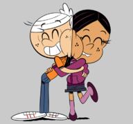 2023 artist:xsunnyeclipse character:lincoln_loud character:ronnie_anne_santiago cheek_to_cheek eyes_closed hugging raised_leg ronniecoln smiling // 776x727 // 173.9KB
