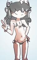2022 artist_request bikini blushing character:lucy_loud hand_on_hip looking_at_viewer micro_bikini panties peace_sign smiling solo swimsuit underwear // 890x1433 // 132.3KB