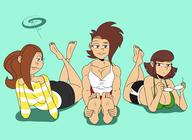 alternate_hairstyle artist:chillguydraws ass au:thicc_verse bare_breasts big_ass big_breasts character:lisa_loud character:luan_loud character:lynn_loud freckles gym_clothes shorts thick_thighs // 3300x2400 // 974KB