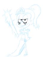 2016 alternate_outfit artist:duskull character:dominator character:luan_loud club hand_on_hip holding_object looking_at_viewer parody sketch smiling solo wander_over_yonder weapon // 403x532 // 89KB
