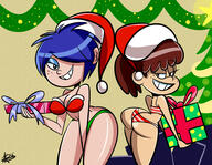 2016 artist:atomickingboo ass bikini character:lynn_loud character:marie_kanker christmas christmas_tree cleavage commission commissioner:rrod91 crossover dyed_hair ed_edd_n_eddy gift half-closed_eyes holding_object holiday looking_at_viewer looking_back midriff present santa_hat swimsuit tree wide_hips // 3007x2335 // 3.7MB