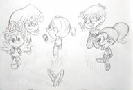 2016 artist:faganon character:leni_loud character:lori_loud character:luan_loud character:luna_loud comic fanfiction:the_loud_that_leapt_through_time group sketch // 1296x884 // 149KB